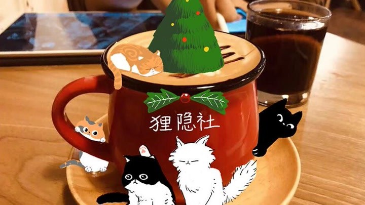 圣诞节，主人把家里的五只猫咪画在了咖啡杯上