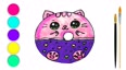 粉色猫咪甜甜圈玩具简笔画