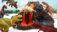 各种恐龙玩具和火山玩具