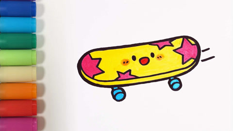 滑板简笔画彩色 可爱图片
